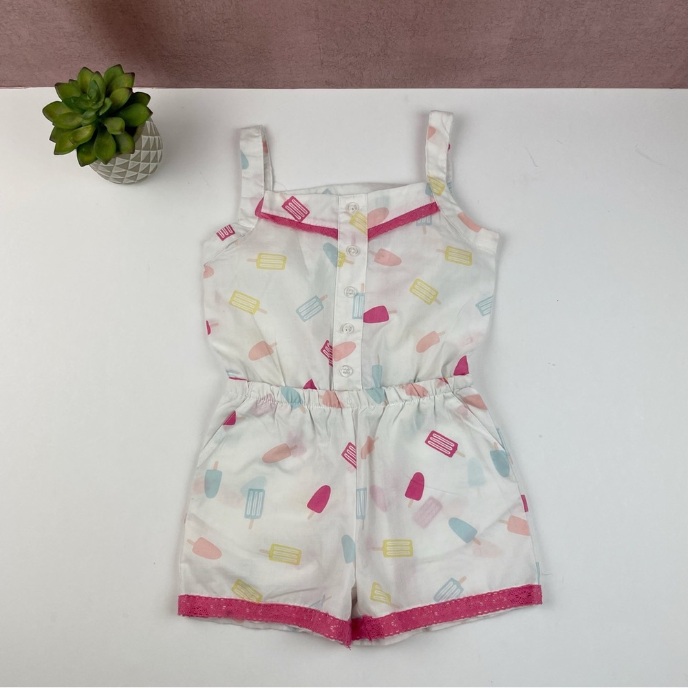 Samara Ice Cream Popsicle White Pink Romper Child Girl 4T